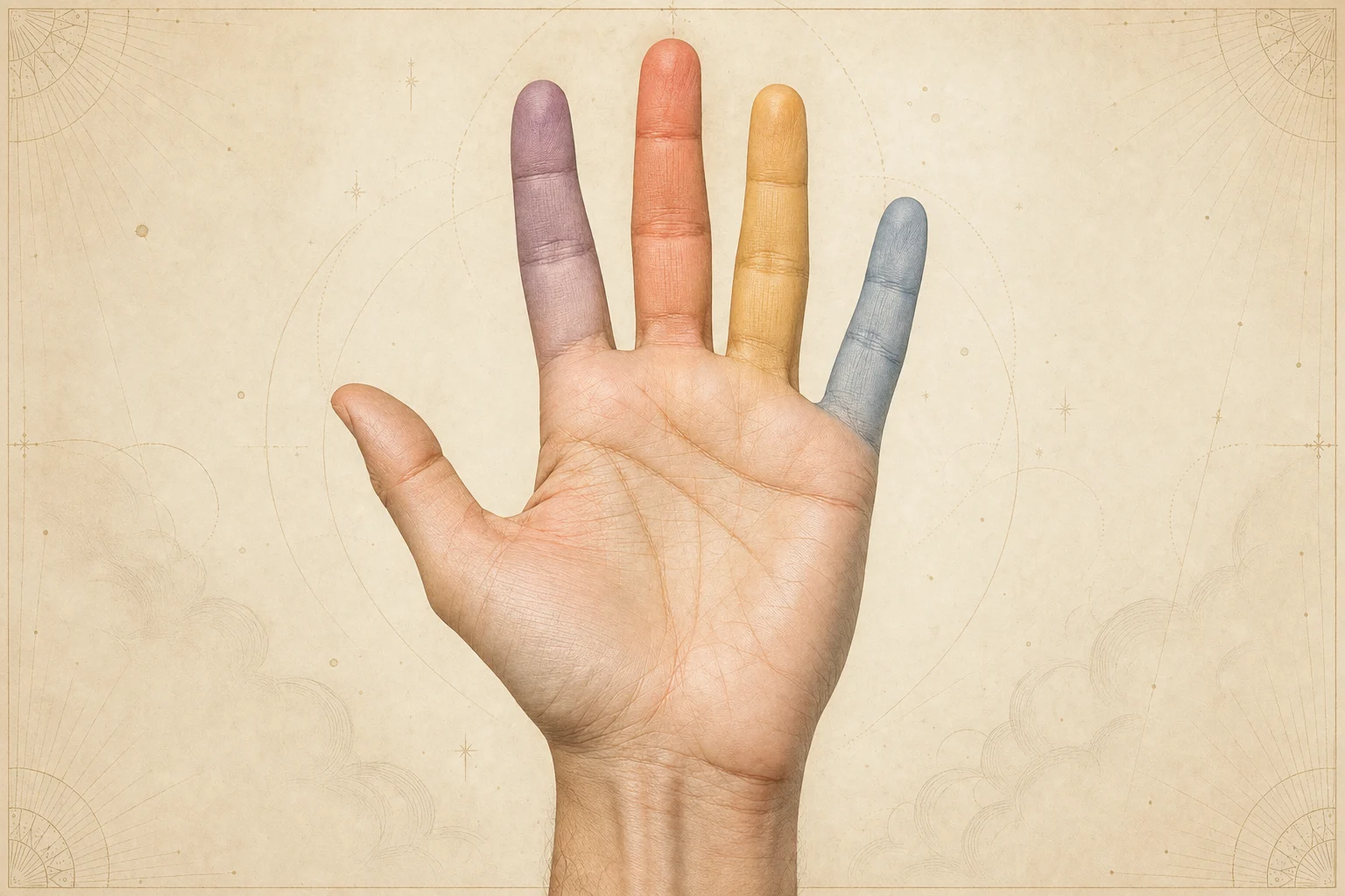 Open hand with four fingers distinguished by subtle colored accents