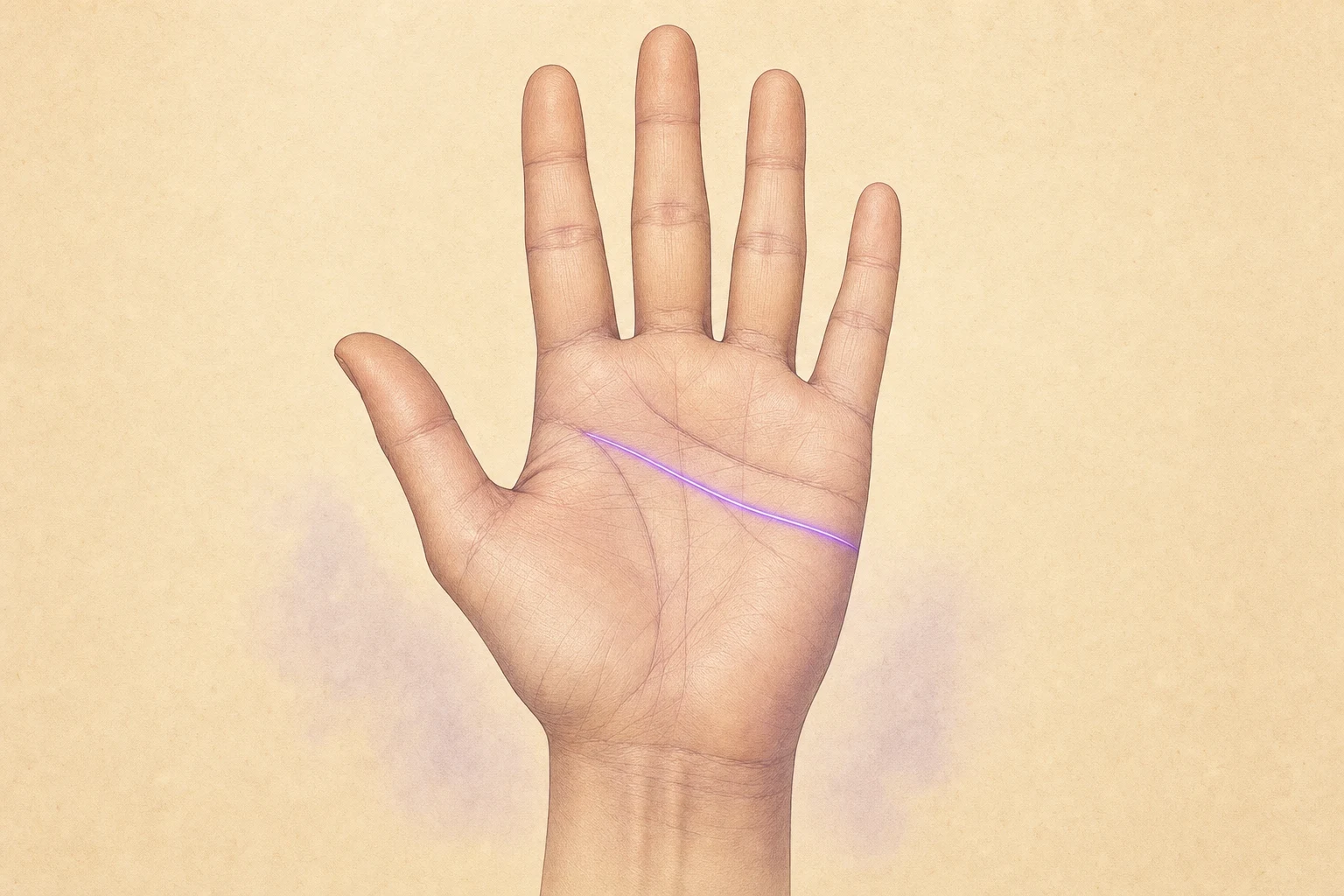 Open palm with the head line highlighted across the middle of the palm