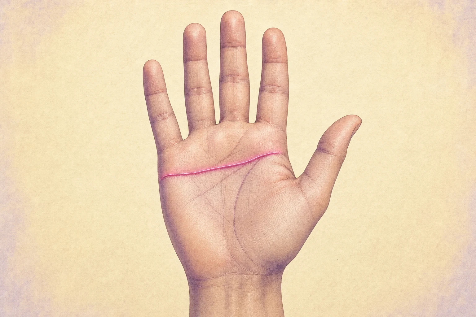 Open palm with the heart line highlighted across the upper palm beneath the fingers