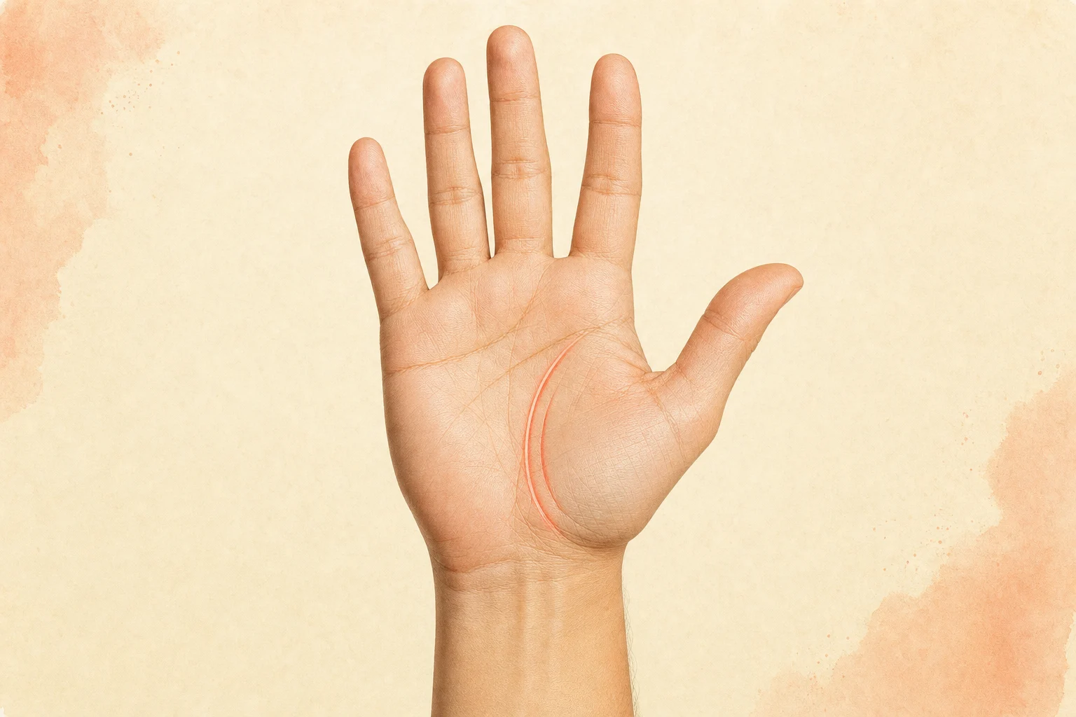 Open palm with a short Mars line highlighted parallel to the life line