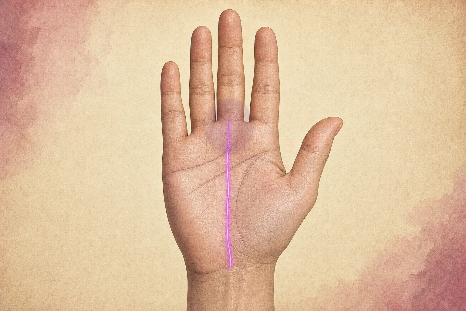 Palm with the Mount of Saturn below the middle finger highlighted and the fate line traced toward it