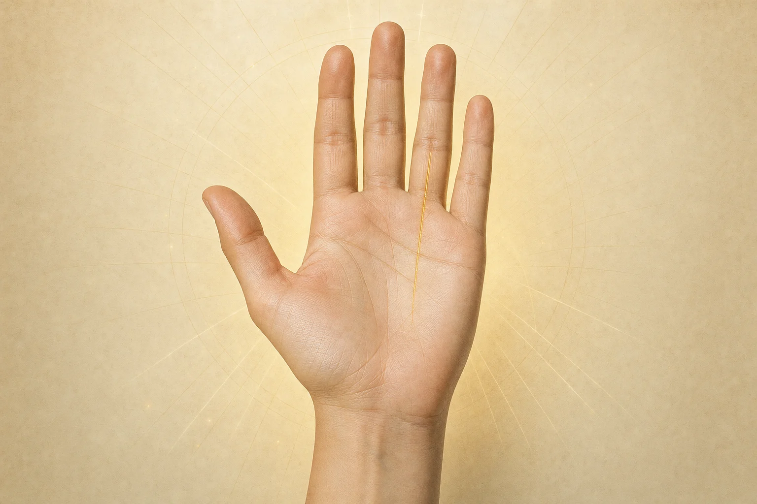 Open palm with a vertical Sun line highlighted below the ring finger