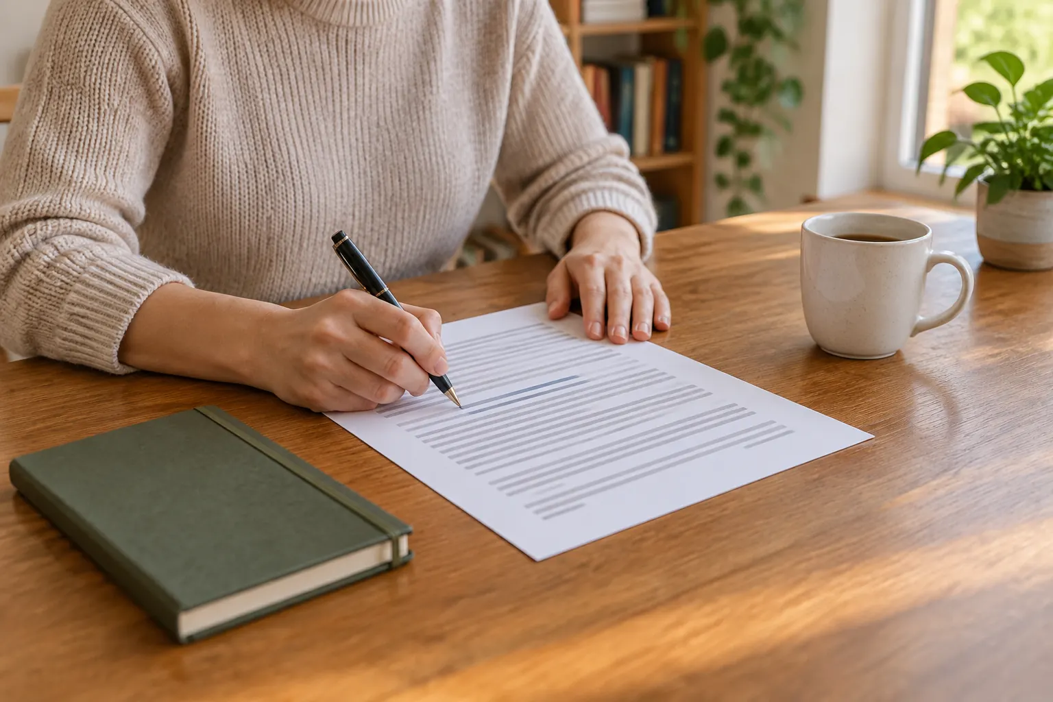 A person reading a printed page with a pen in hand, marking passages that stand out