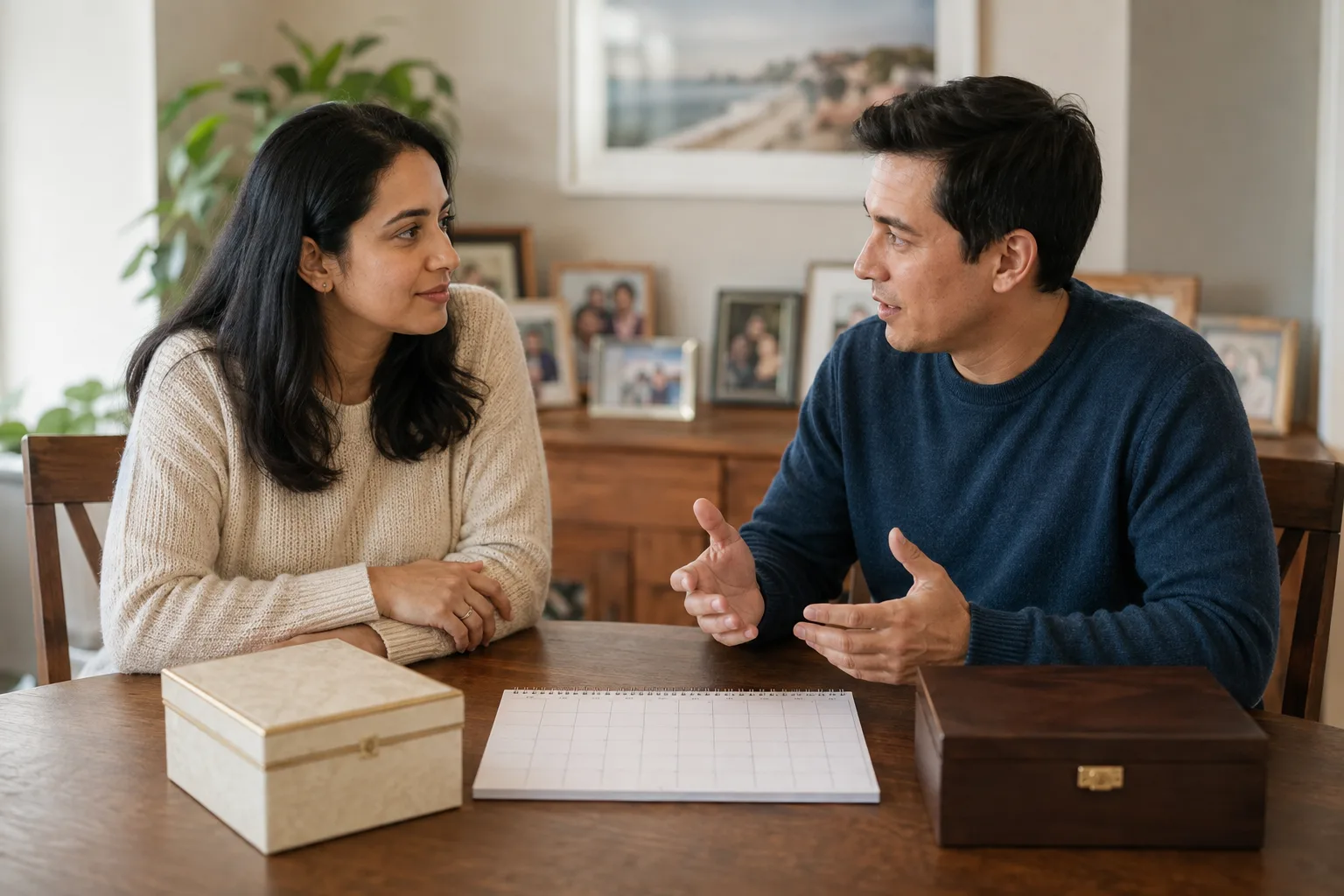 An interfaith couple discusses family traditions and their shared future