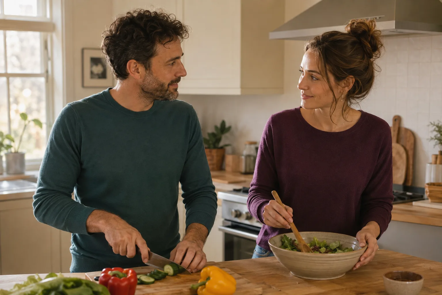 A couple reconnects by cooking together after a relationship break