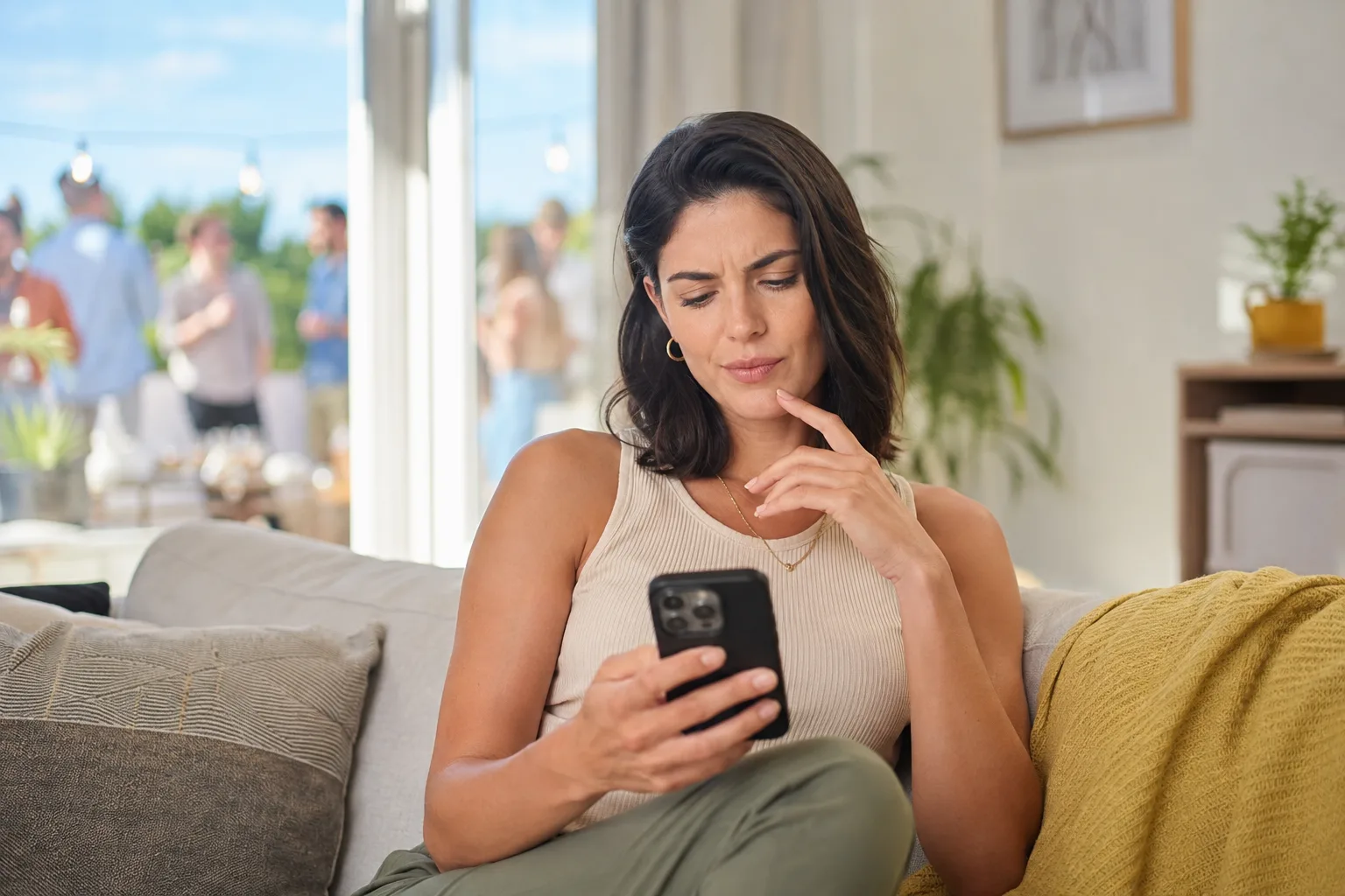 A woman questions the meaning of a social-media notification on her phone