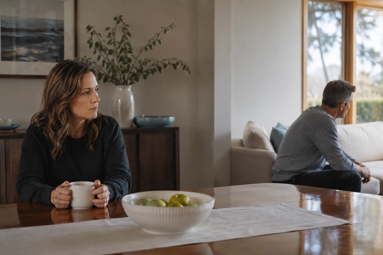 A woman notices emotional distance from her partner at home