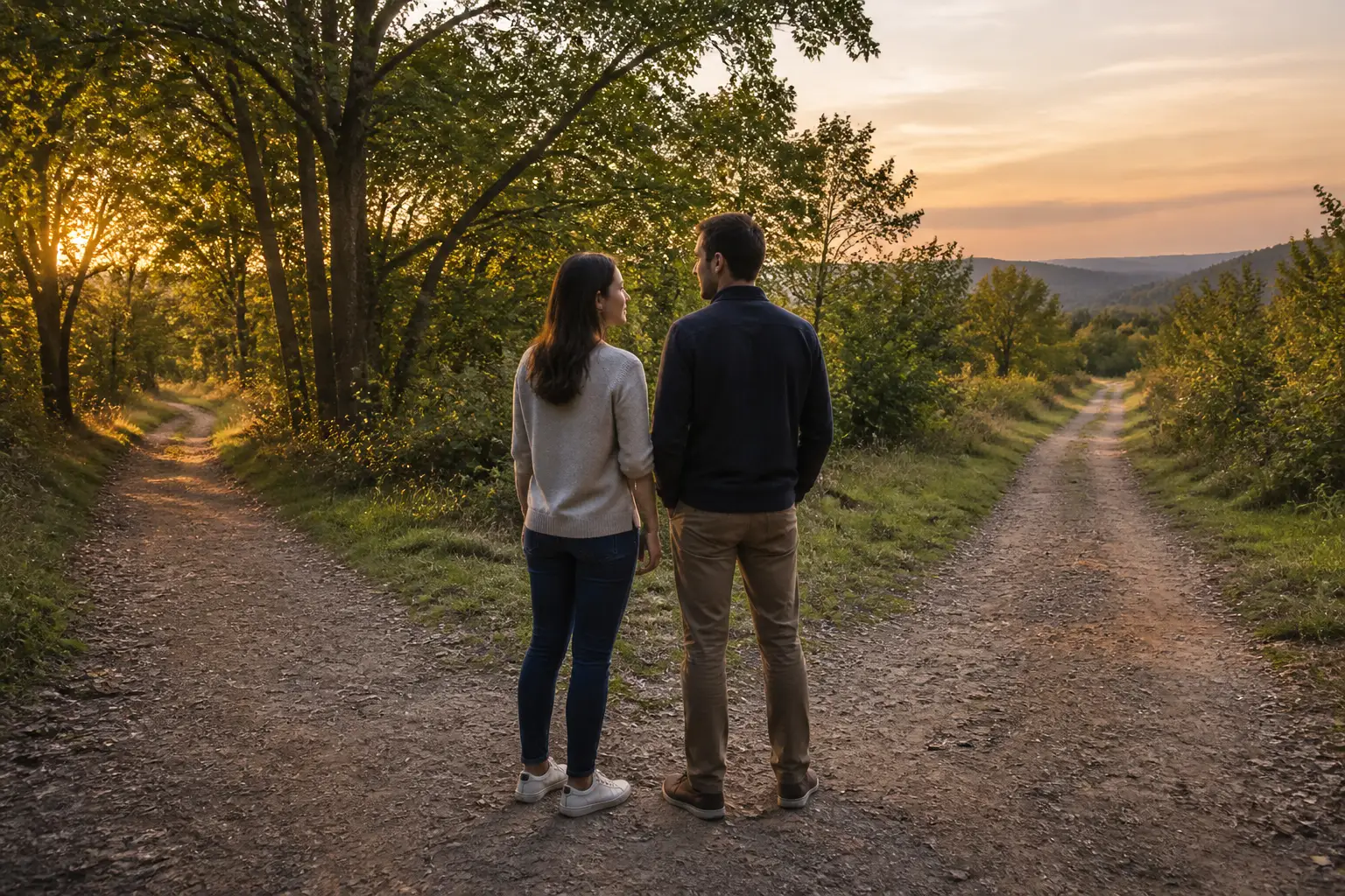 A couple discusses their future where two paths diverge