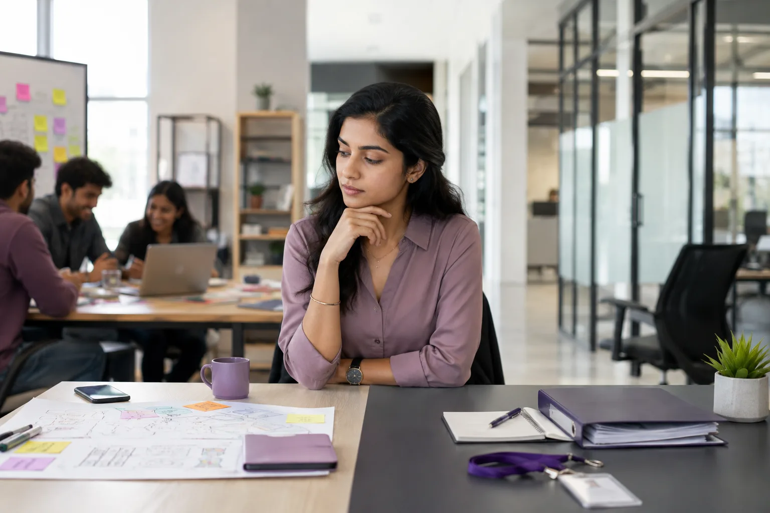 A professional compares a collaborative startup workspace with a structured corporate office