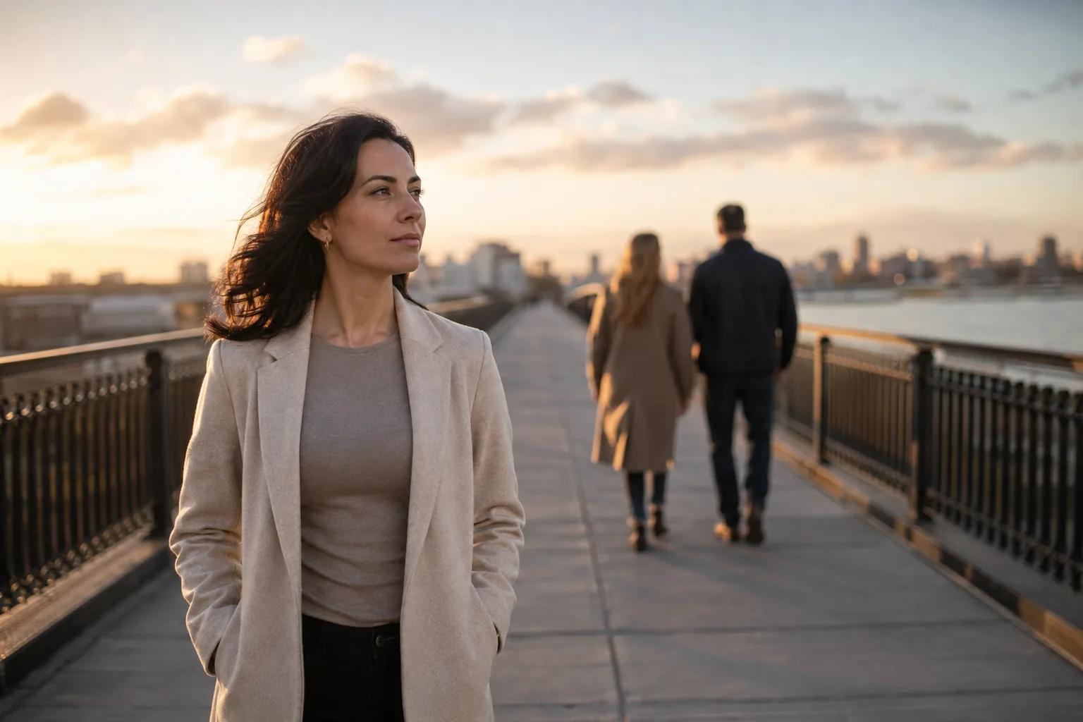 A woman considers reunion while her former partner walks away with someone else