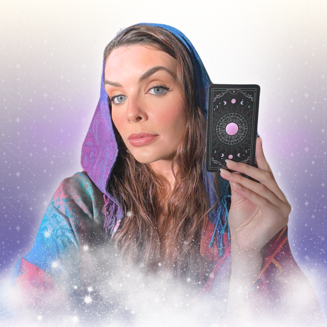 Tarot reader holding a card